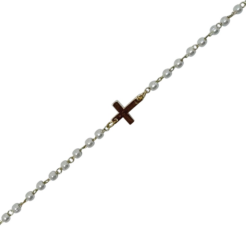 2mm Pearl Bead with Gold Cross Anklet AK2713
