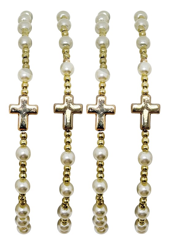 Elastic Pearl Bead with Cross Pendant Bracelet BR0979