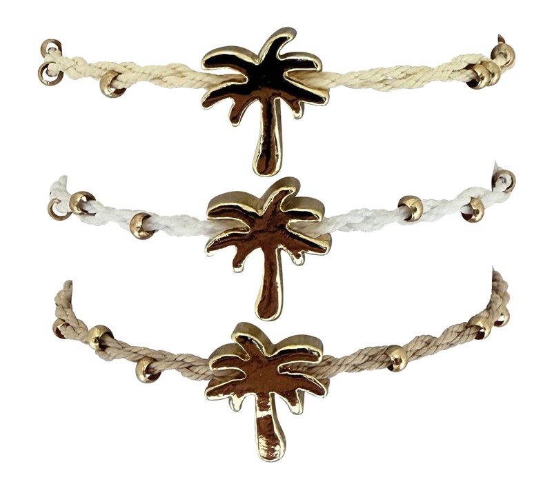 Adjustable Cord Gold Bead and Palm Tree Bracelet BR0980