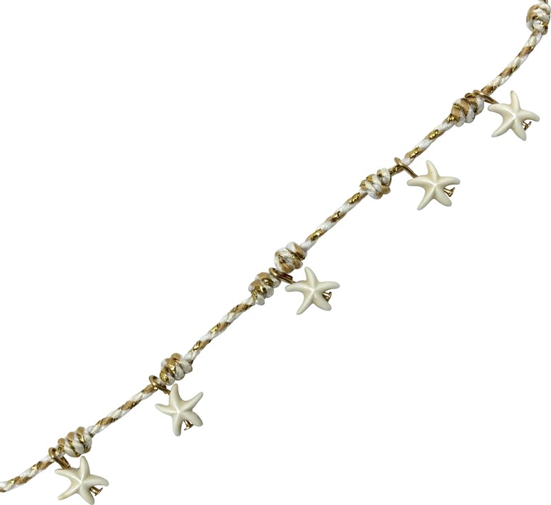 5 Starfish and Gold Bead Adjustable Anklet AK0910