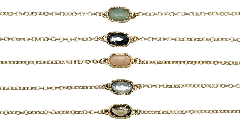 Oval Glass Pendant On Gold Chain Anklet Assorted AK2651- G - B