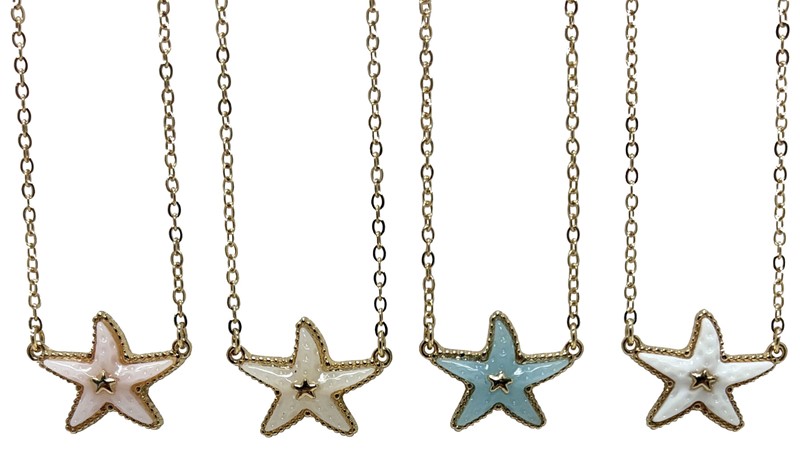 Gold Starfish Pendant with Color Epoxy Necklace NK2716