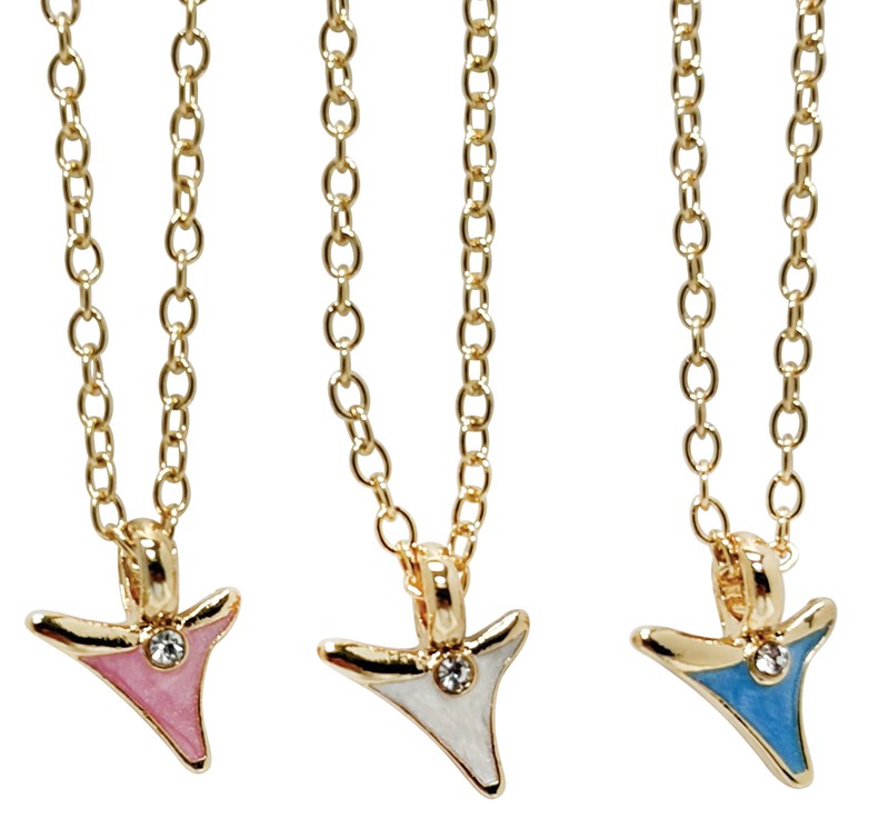 Enamel Shark Tooth Rhinestone Pendant Necklace NK2722