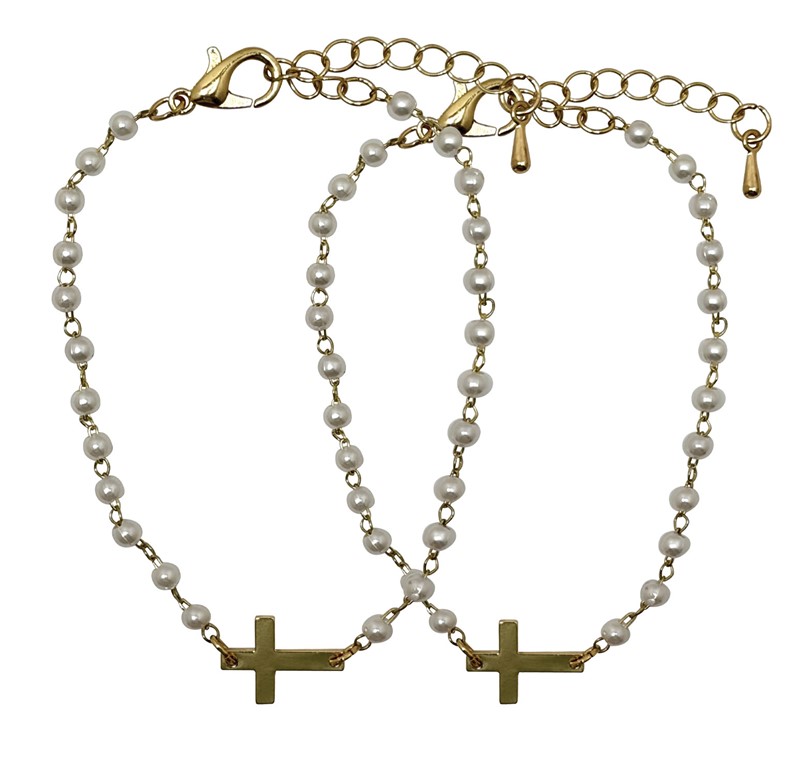 2mm Pearl Bead with gold Cross Bracelet BR2713