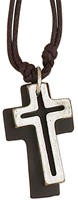 Open Cross With Leather Back On Double Cord Vintage Necklace