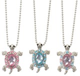 Large Rhinestone Turtle Silver Finished Ball Chain Necklace Assorted