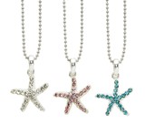 Rhinestone Starfish On Silver Finished Ball Chain Necklace Assorted