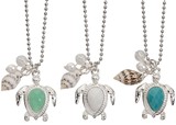 Facet Bead Sea Turtle Pendant w/Shell Bead Necklace Assorted