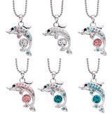 Rhinestone Dolphin w/Large Rhinestone Pendant Necklace Assorted