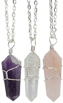 Wrapped Point Quartz Necklace on Silver Chain Assorted