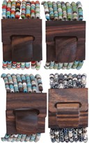 Multi Bead Pattern W/Wood Buckle Stretch Bali Bracelet (C) Assorted