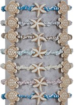 Macrame With Sea Turtle & Starfish Adjustable Slide Knot Bracelet Assorted