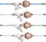 Seed Bead With Howlite Sea Turtle And Nassau Shell Anklet Assorted