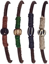 Leather With Assorted Bone Bead Slide-Knot Adjustable Bracelet Assorted