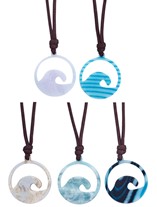 Resin Wave Pendant on Wax Cord Necklace (B) Assorted