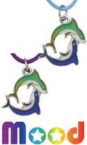 Dolphins Circle Pendant On Color Cord Mood Necklace Assorted