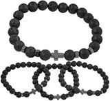 Lava Bead With Hematite Cross Stretch Bracelet Assorted