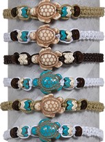 Howlite Sea Turtle With Wave Bead Adjustable Slide-Knot Bracelet Assorted