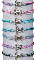 Sea Turtle on Multi Strand Cord Slide-Knot Bracelet (J) Assorted