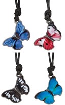 Enamel Butterfly Pendant On Black Cord Necklace Assorted