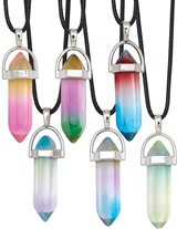 Color Crystal On Black Cord Necklace Assorted