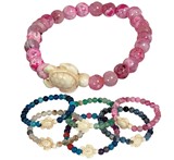 6MM Stone Bead With Ceramic Turtle Pendant Stretch Bracelet Assorted