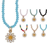 Crystal Bead Necklace With Daisy Pendant Assorted