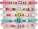 3MM Fimo Bead With Happy Face Stretch Bracelet Assorted