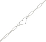 Paperclip Link With Heart Pendant Silver Anklet