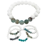 White Stone Bead With Shell Disc Stretch Bracelet Assorted