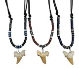 Coco Bead And Speckled Fimo Disc W/Extra Large Shark Tooth Adj Necklace assorted