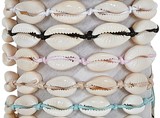 5 Cowry on Wax Cord Adjustable Slide-Knot Bracelet Assorted