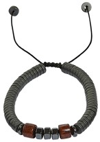 Hematite With Wood Bead Adjustable Bracelet