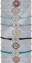 Enamel Daisy Pendant On Color Cord Adjustable Slide-Knot Bracelet (C) Assorted