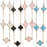 Enamel Multi Clover Pendants On Gold Chain Necklace Assorted