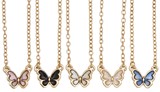 Gold Enamel Floating Butterfly Pendant On Gold Chain Necklace Assorted