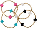 3MM Gold Bead With 3 Cross Pendant Stretch Bracelet Assorted