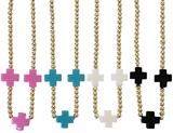 3MM Round Gold Bead With 3 Cross Pendant Necklace Assorted
