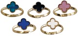 Gold Plated Colored Clover Adjustable Ring Assorted