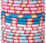 Elastic Pastel Fimo Disc Block Pattern Slide Knot Bracelet Assorted