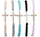 Facet Bead With Cross Pendant Bracelet Assorted