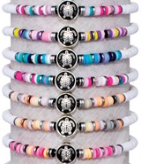 White & Color Fimo Bead With Antiqued Pendant Turtle Elastic Bracelet Assorted