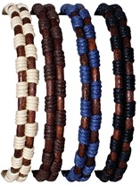 Leather With Block Pattern Slide-Knot Adjustable Bracelet Assorted
