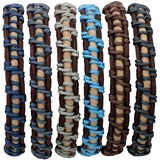 Leather With Color Cord Wrap Pattern Slide-Knot Adjustable Bracelet Assorted