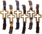 Leather And Twist Cord With Cross Pendant Adjustable Bracelet