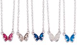 Silver Enamel Floating Butterfly Pendant On Gold Chain Necklace Assorted