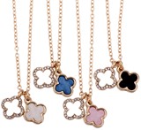 Enamel And Crystal Double Clover Pendants On Gold Chain Necklace Assorted