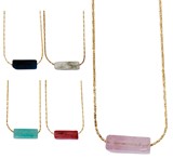 Rectangle Stone Bead on Gold Chain Necklace Assorted