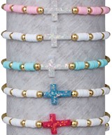 Gold Bead Fimo with Cross Pendant Adjustable Slide Knot Bracelet Assorted