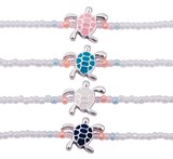 Enamel Sea Turtle Pendant on Iridescent Seed Bead Necklace Assorted